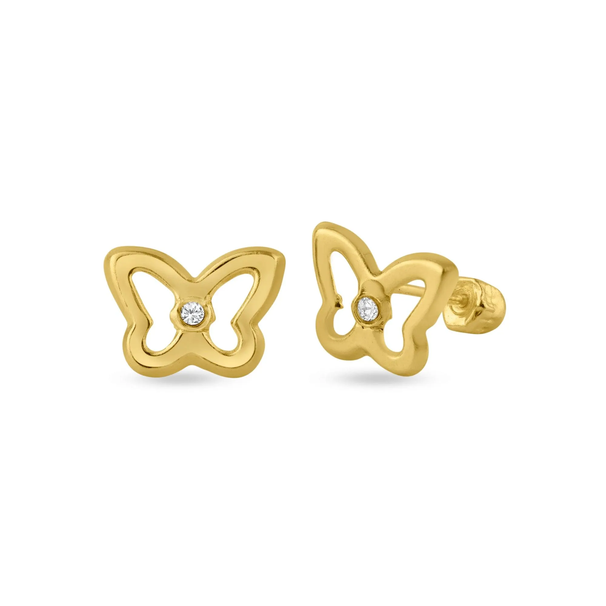 14E00145. - 14 Karat Yellow Gold Open Butterfly CZ Screw Back Stud Earring