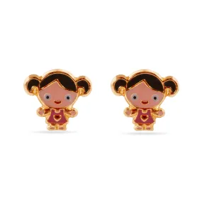 14E00443. - 14 Karat Doll Enamel Screw Back Earrings