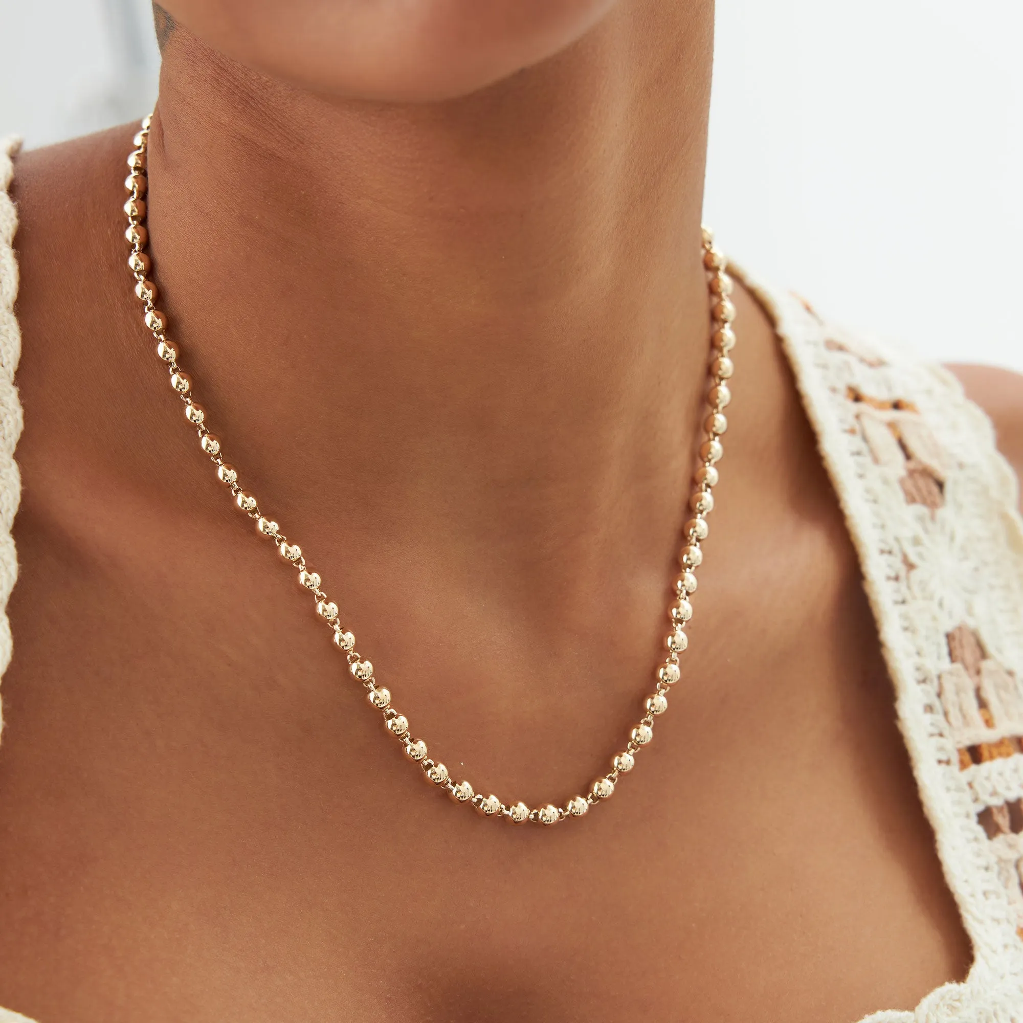 14K Gold 5 MM Bead Necklace