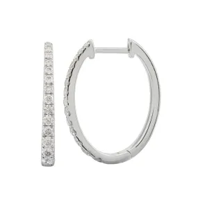 14K Oval Diamond Hoops