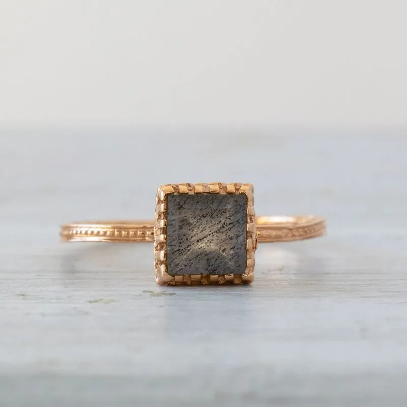 14K Rose Gold Square Gray Labradorite 6X6mm Ring