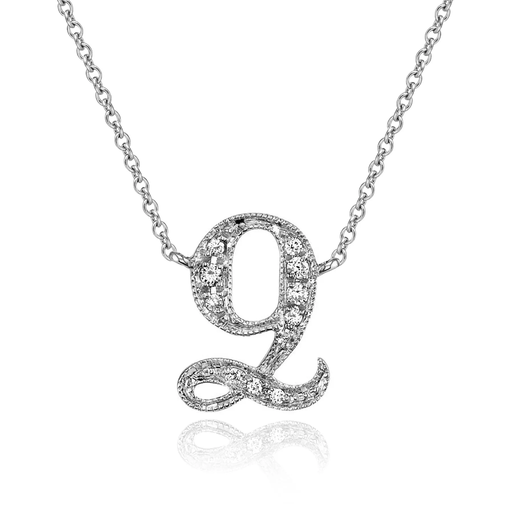 14K White Gold Armenian Initial Diamond Necklace