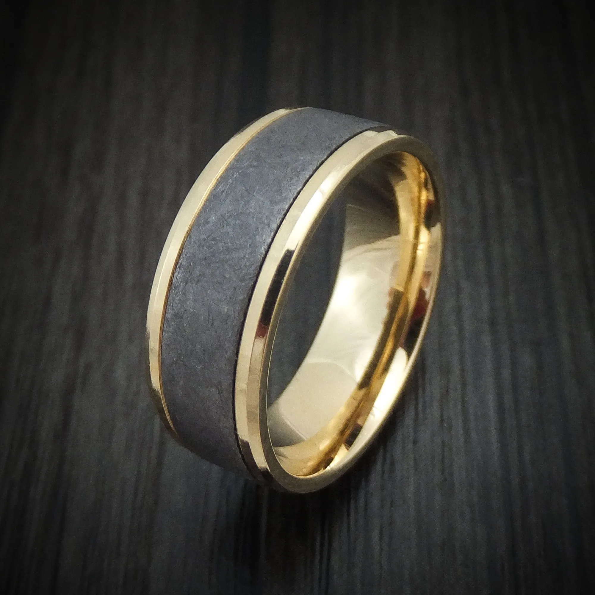 Mens 14K Yellow Gold and Tantalum Wedding Band Ring - Elegant and Durable Design