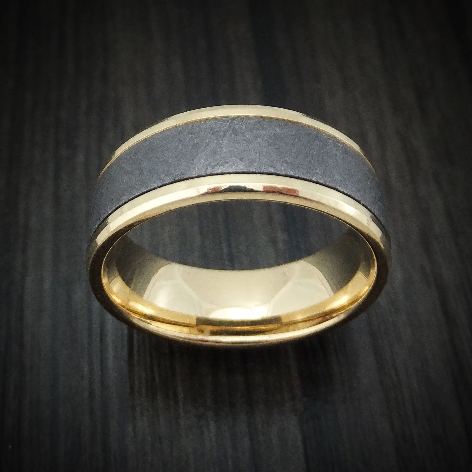 Mens 14K Yellow Gold and Tantalum Wedding Band Ring - Elegant and Durable Design