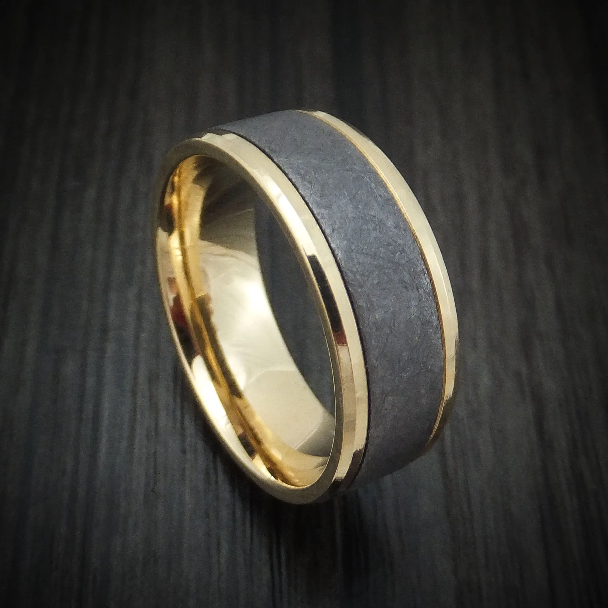 Mens 14K Yellow Gold and Tantalum Wedding Band Ring - Elegant and Durable Design