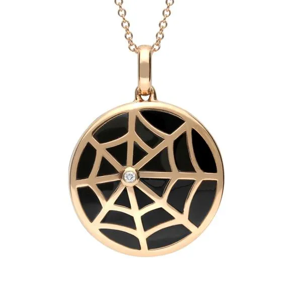 18ct Rose Gold Diamond and Whitby Jet Spider Web Necklace