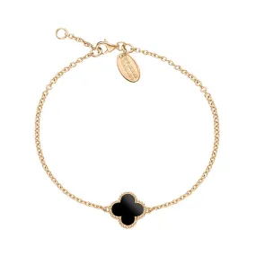 18ct Rose Gold Whitby Jet Bloom Four Leaf Clover Ball Edge Chain Bracelet