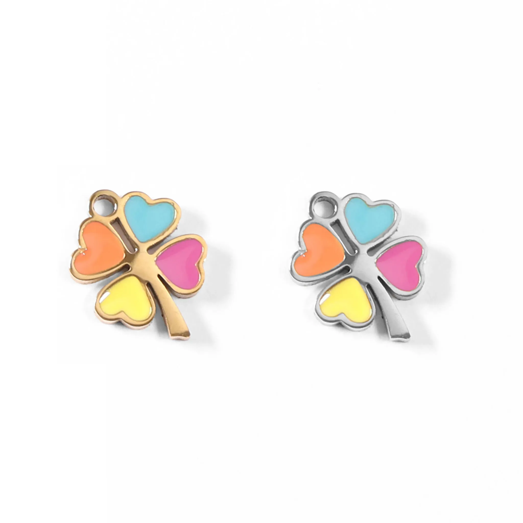 18K Gold PVD Stainless Steel Epoxy Multi-Colored 4 Leaf Clover Charm / PDL0085