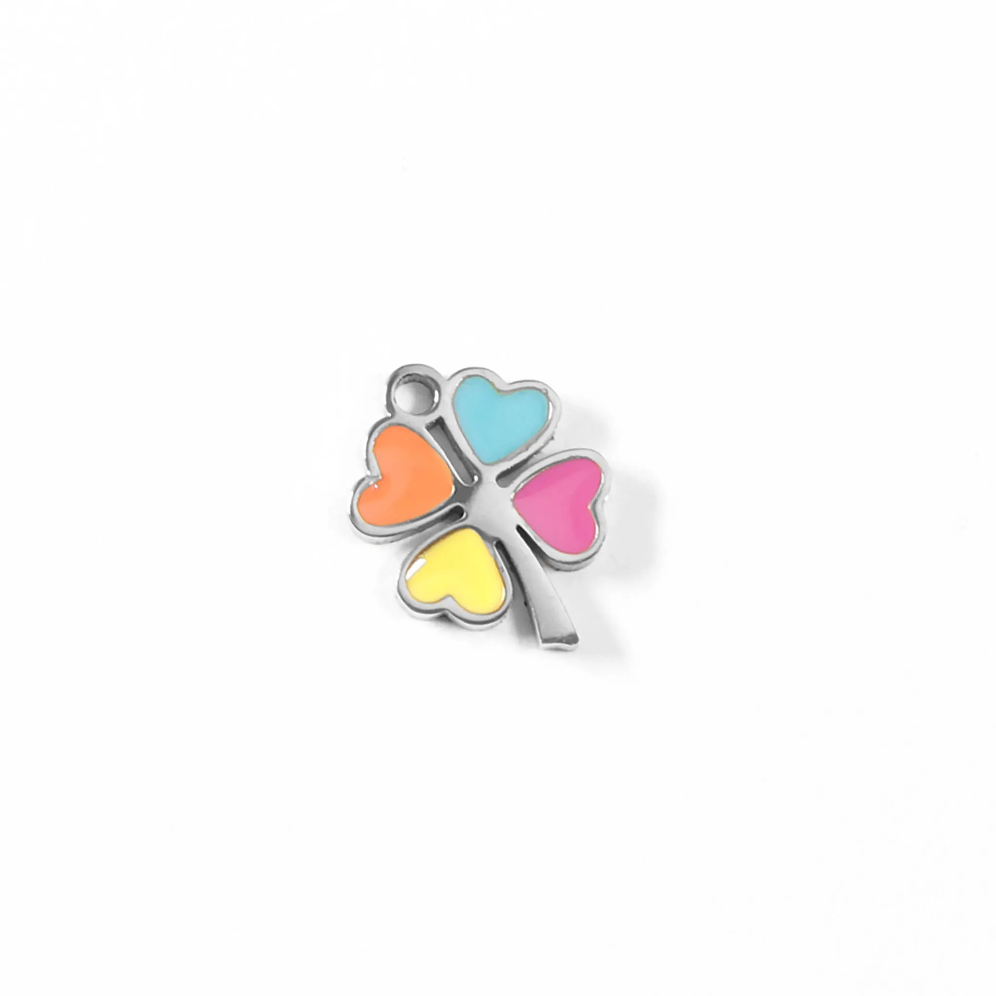 18K Gold PVD Stainless Steel Epoxy Multi-Colored 4 Leaf Clover Charm / PDL0085