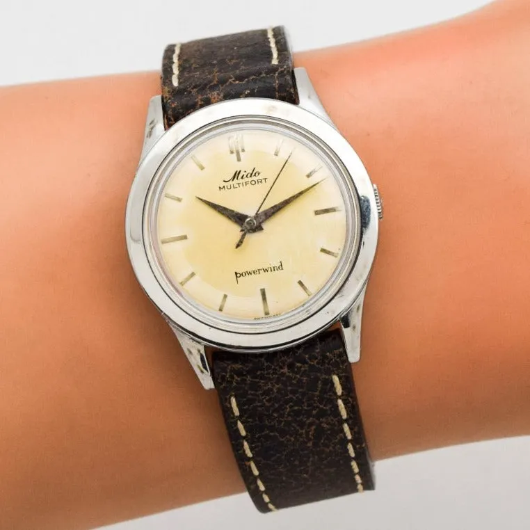 1960's Vintage Mido Multifort Powerwind Stainless Steel Watch (# 11816)