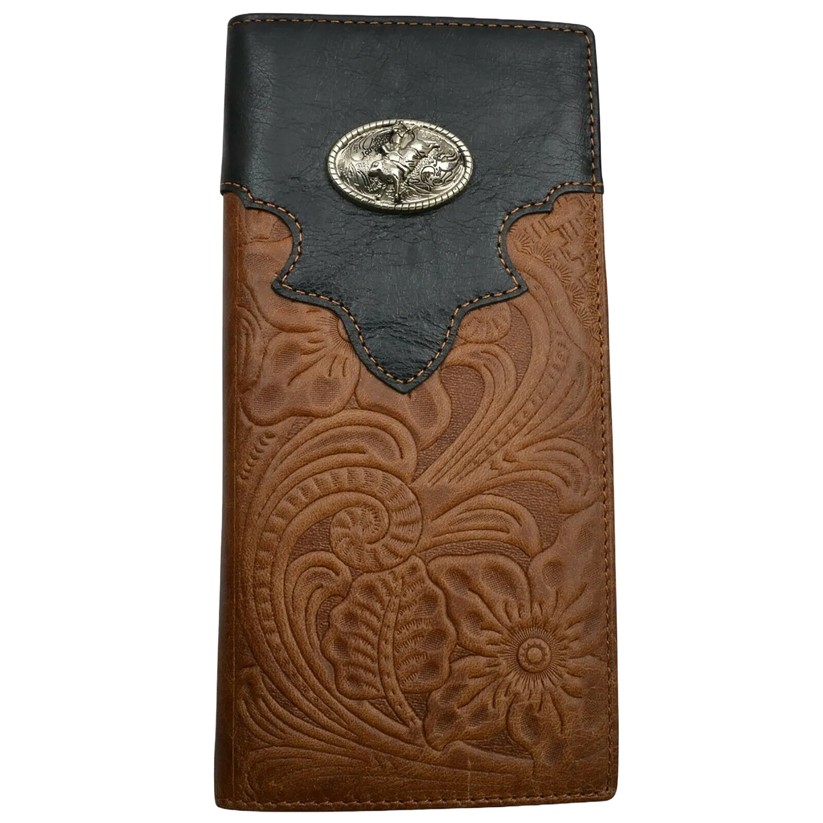 3D Mens Floral Embossed Concho Leather Rodeo Wallet DW1510