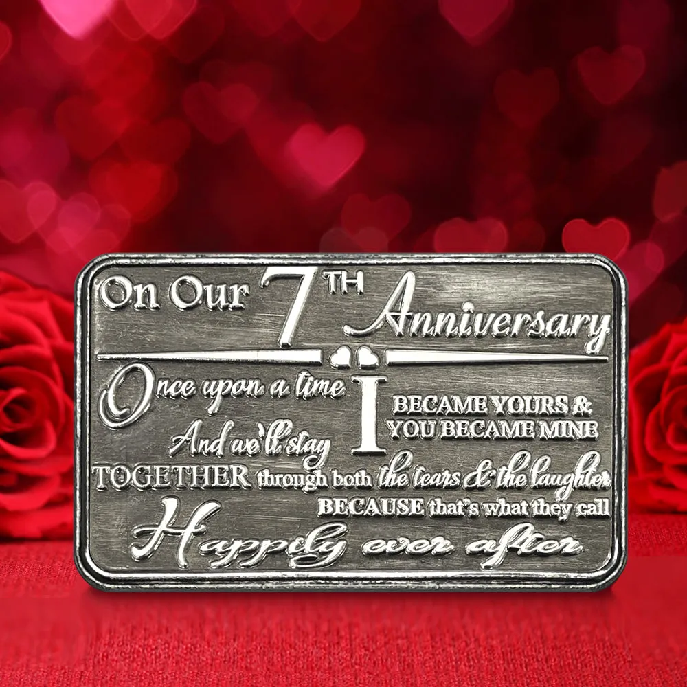 7th Seventh Anniversary Sentimental Metal Wallet or Purse Keepsake Card Gift - Cute Gift Set From Husband Wife Boyfriend Girlfriend Partner