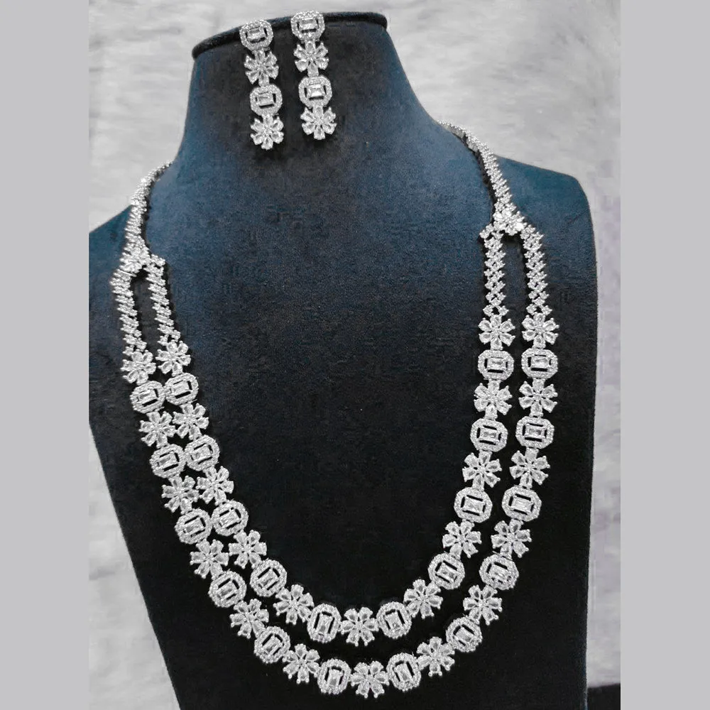 Aamrapali Silver Plated AD Long Necklace Set