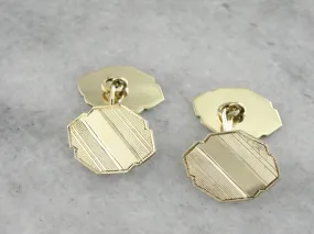 Antique Etched Cufflinks in Yellow Gold, Beautiful Art Deco Menswear with an Architectural Style