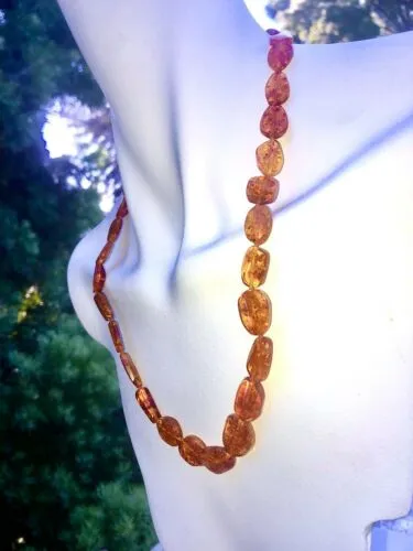 Antique Sterling Silver Signed 925 Honey Amber Bead Necklace Vintage Estate