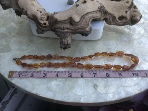 Antique Sterling Silver Signed 925 Honey Amber Bead Necklace Vintage Estate