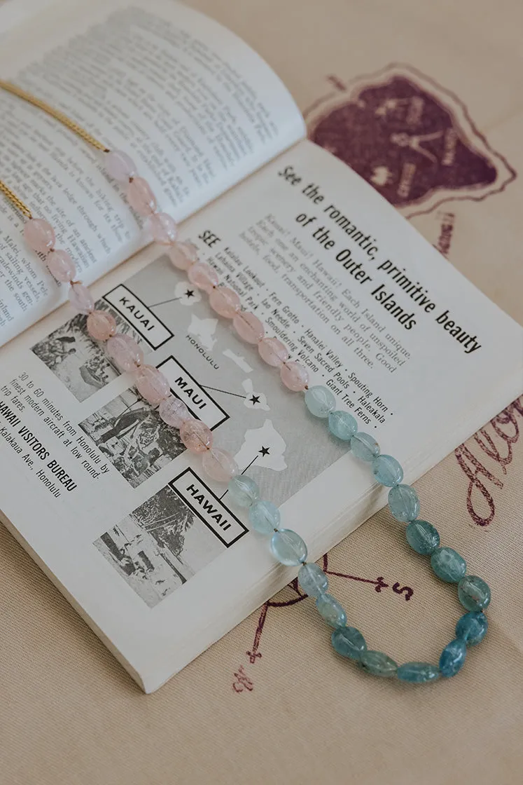 Aquamarine Beaded Necklace - Pink   Teal