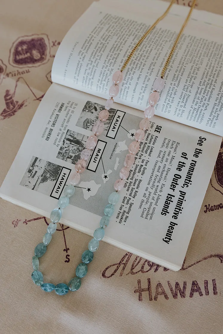 Aquamarine Beaded Necklace - Pink   Teal