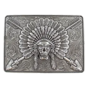 Ariat Indian Chief Skull Rectangle Silver Belt Buckle A37009