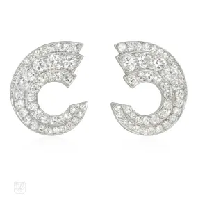 Art Deco platinum and diamond scroll earrings