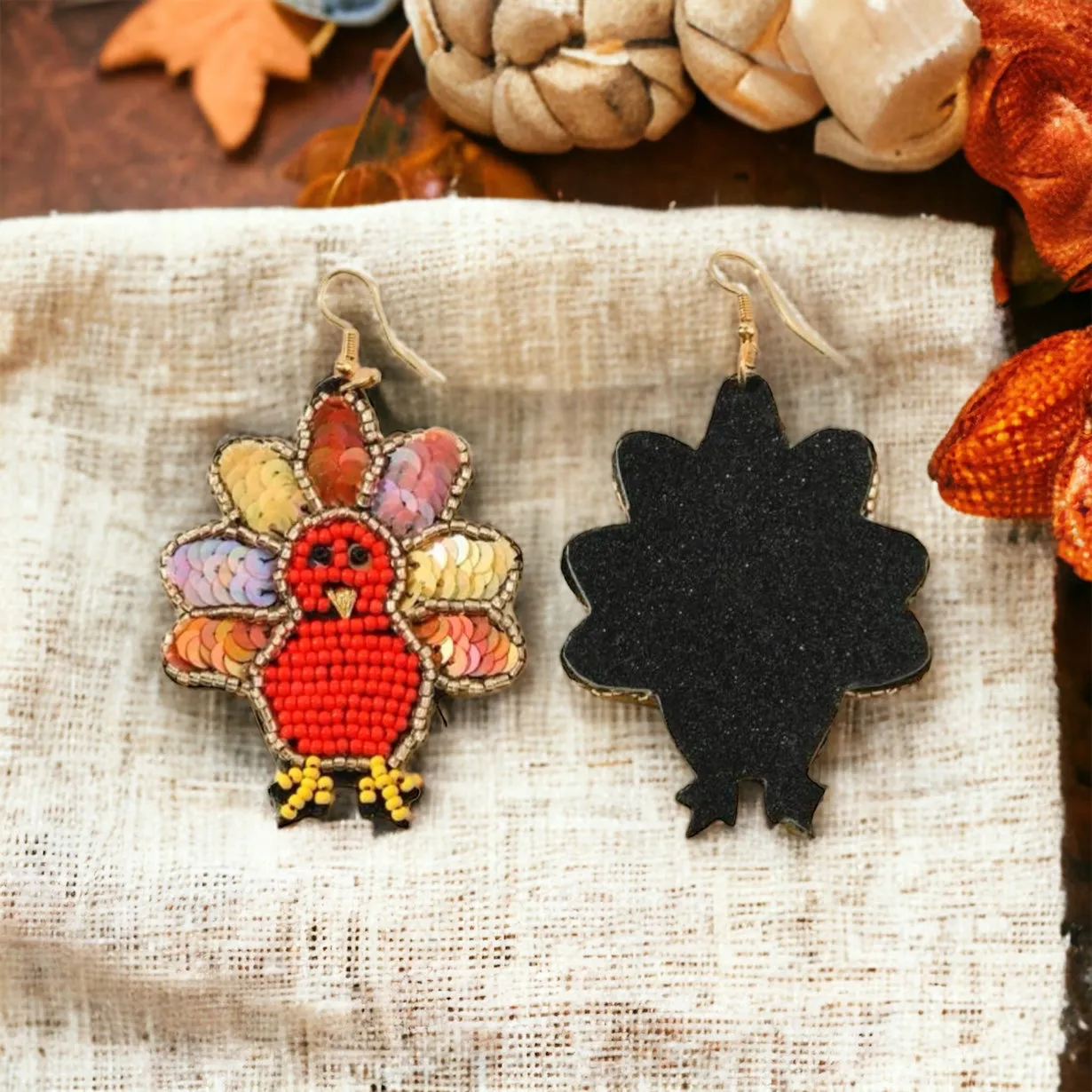 Beaded Turkey Earrings - Thanksgiving Earrings, Thanksgiving Accessories, Turkey Trot, Beaded Earrings