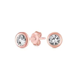 Bezel-Set Round Cubic Zirconia Stud Earrings CZ Real 14K Rose Gold