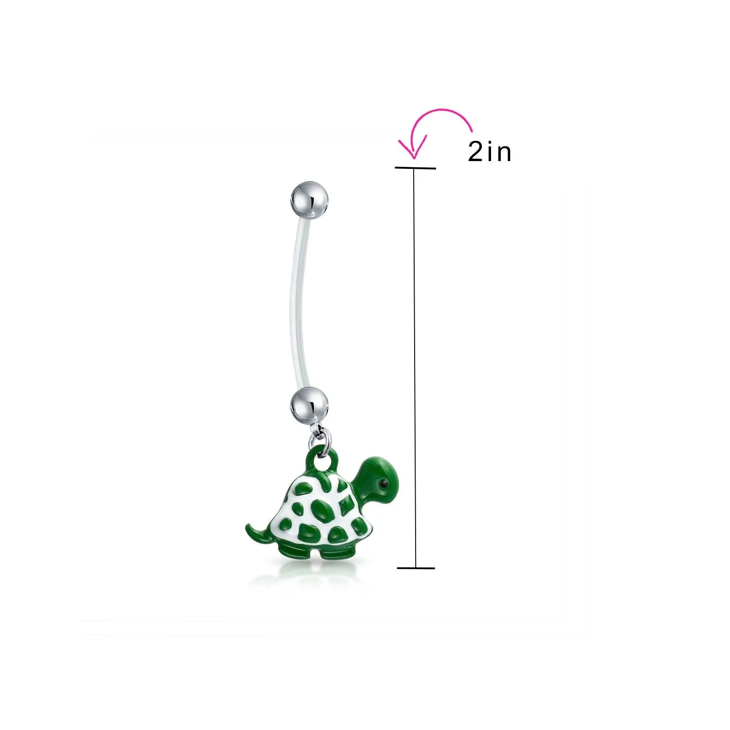 Bioflex Green Turtle Bar Ball Navel Belly Ring Surgical Steel 14G