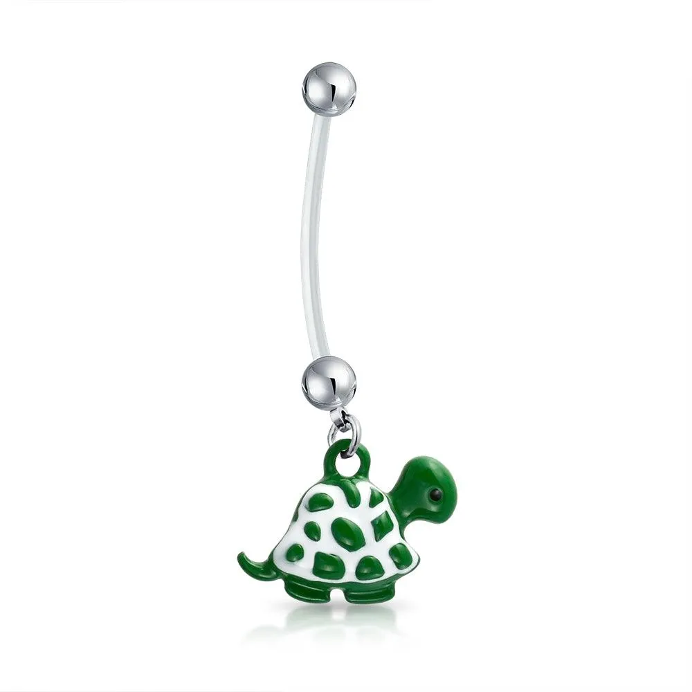 Bioflex Green Turtle Bar Ball Navel Belly Ring Surgical Steel 14G