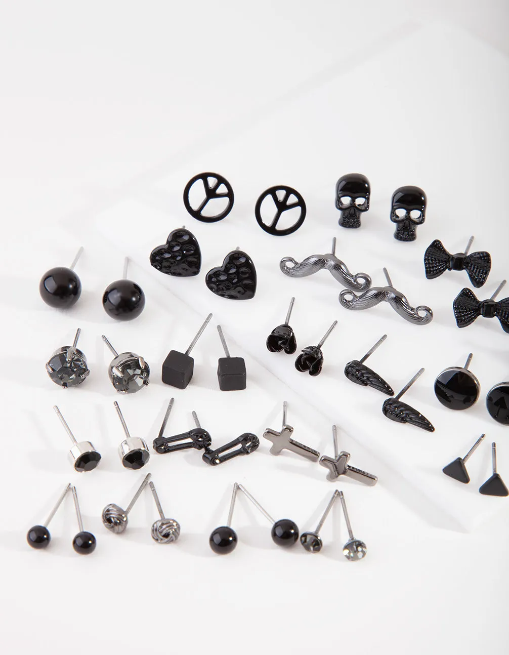 Black Mismatch Bowtie Earring 20 Pack