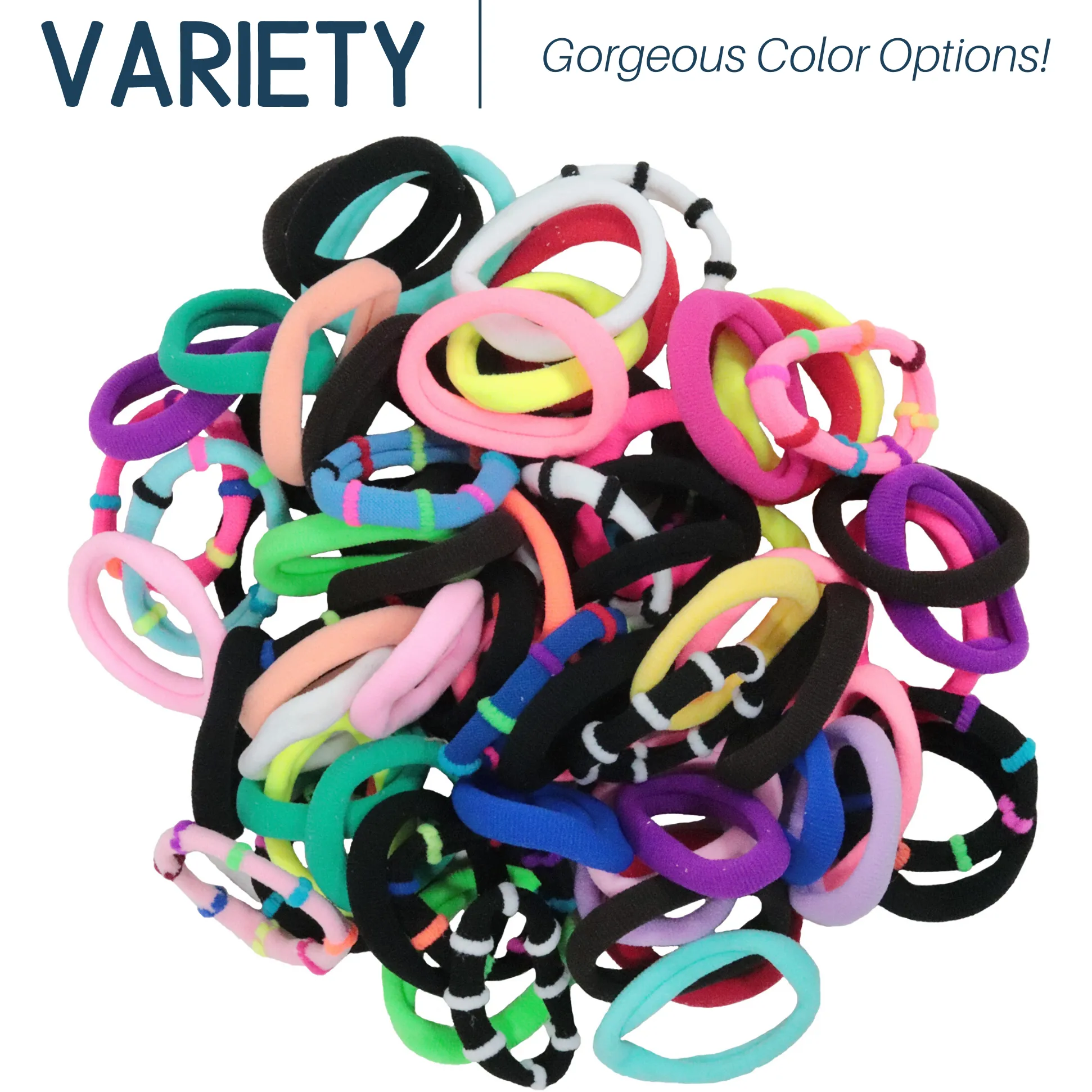 Blue and Rainbow Seamless Hair Elastics - 100 Pack