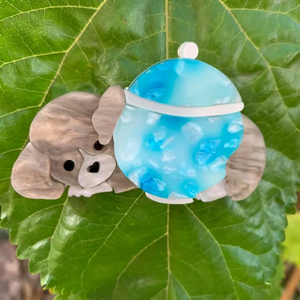 Blue Puppy dog sugar bowl - Brooch