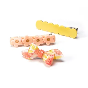 Bows Yellow Coral Rosane Alligator Clips (Set of 3)