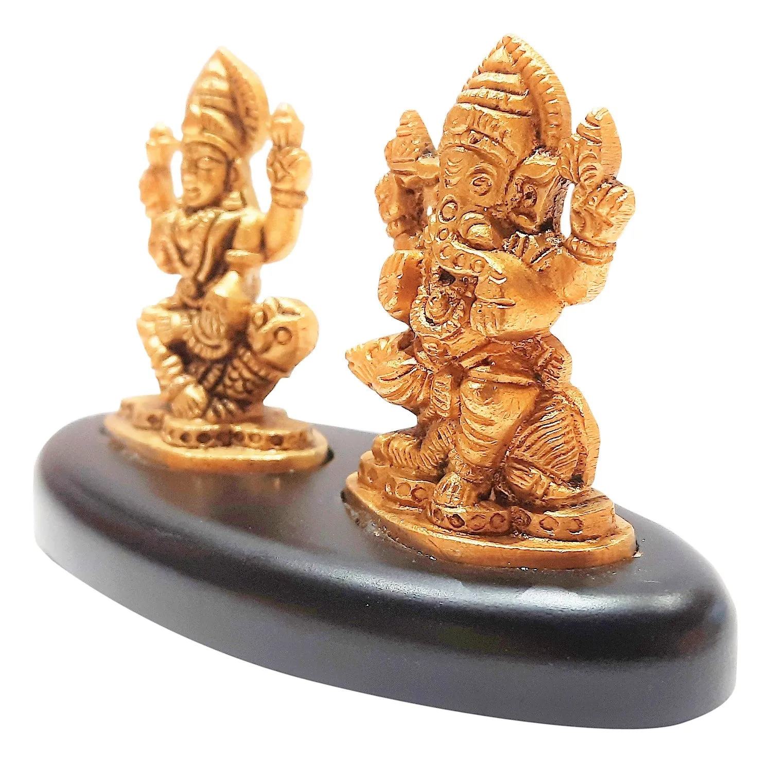 Brass Ganesha Laxmi on Wooden Base