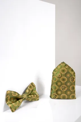 BUBBLES - Tan Bubble Circle Print Bow Tie and Pocket Square Set