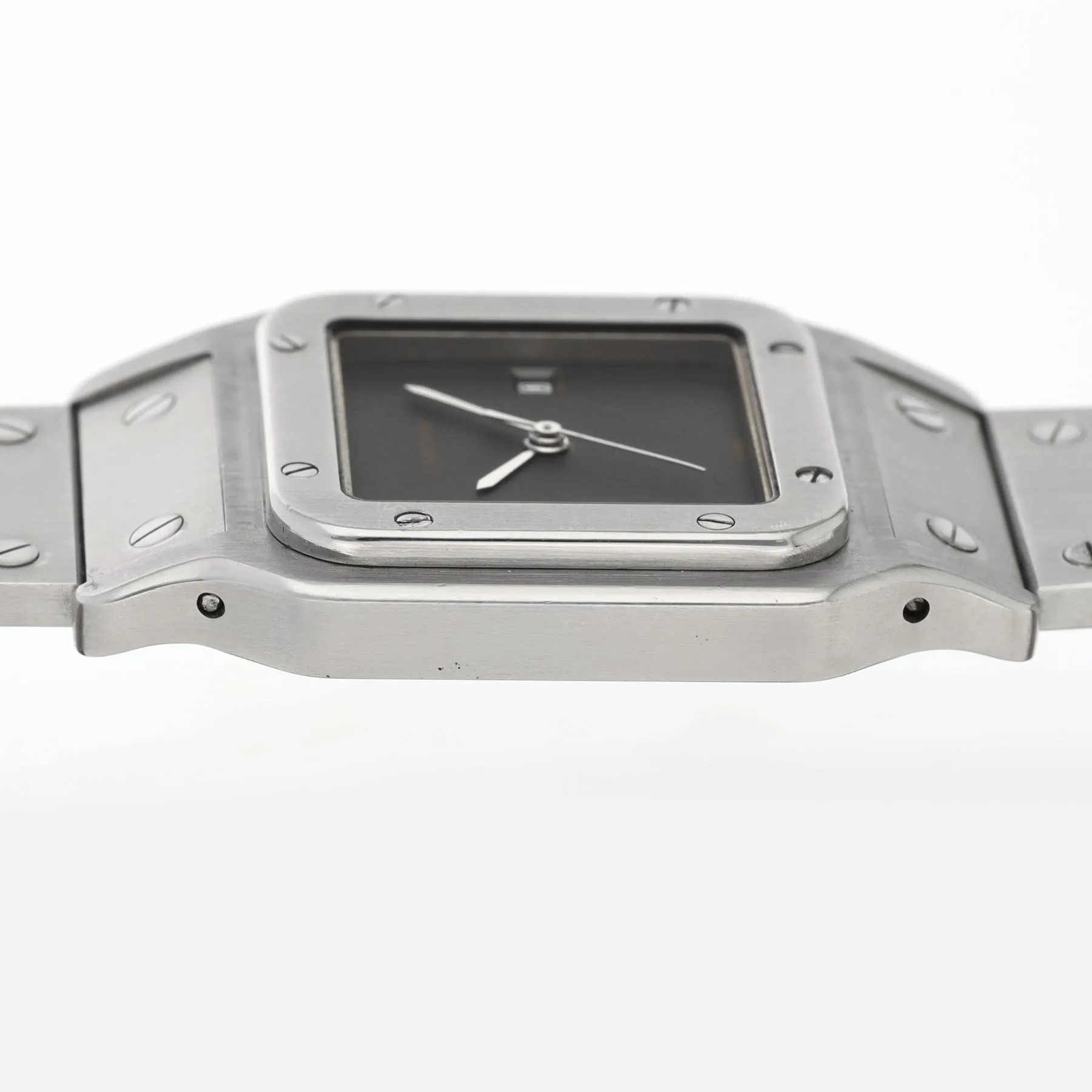 Rare Cartier Santos 2960 Steel Watch with Elegant Grey Dial – Complete Set