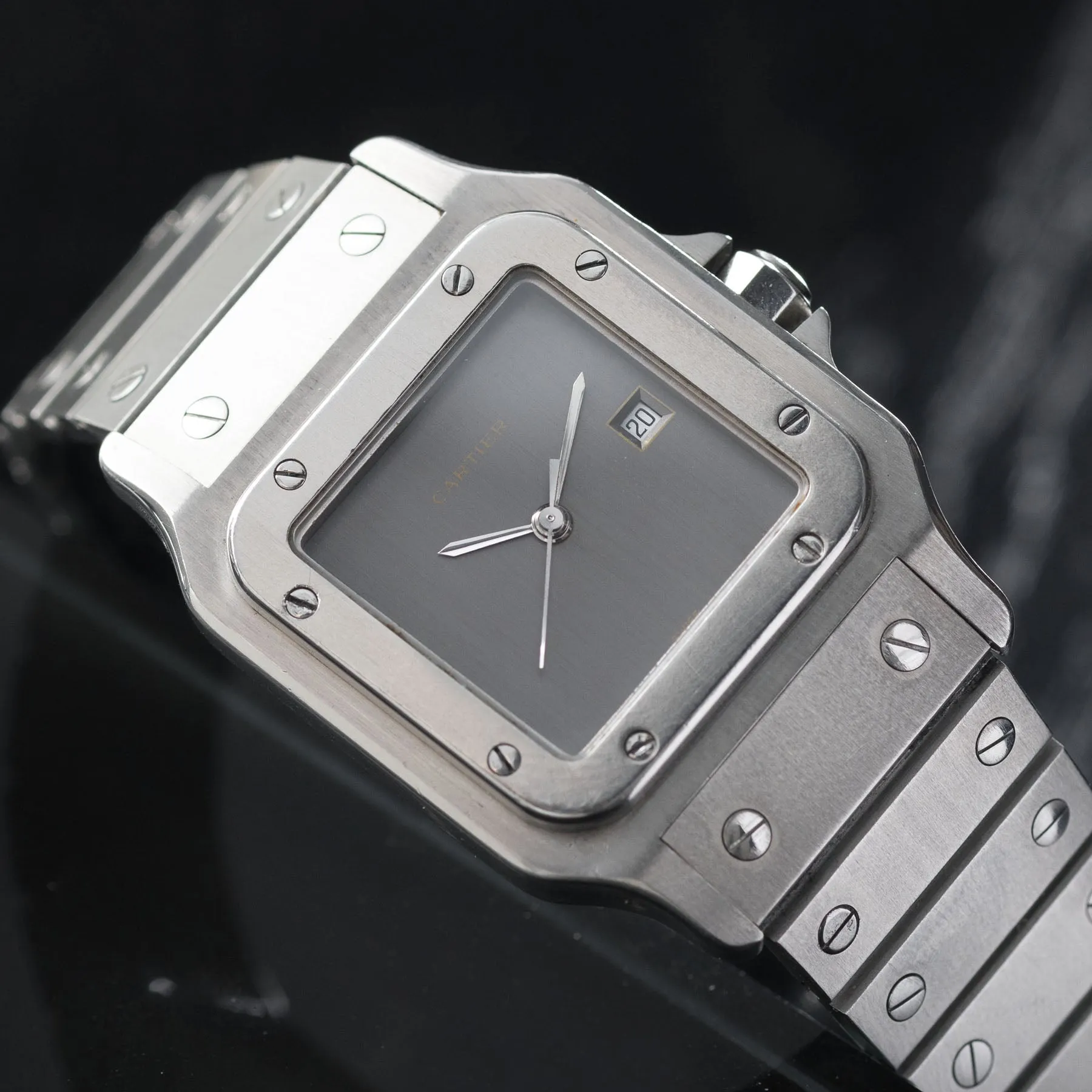 Rare Cartier Santos 2960 Steel Watch with Elegant Grey Dial – Complete Set