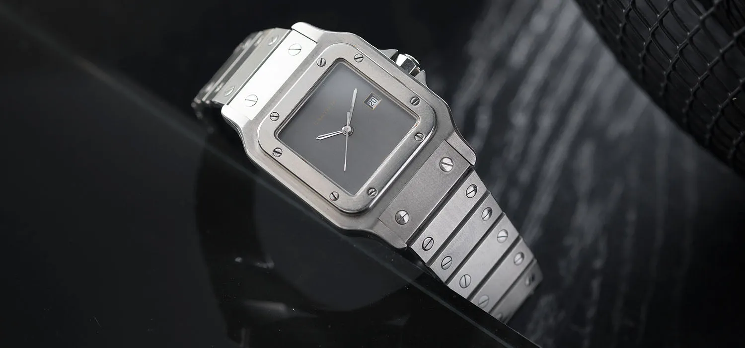 Rare Cartier Santos 2960 Steel Watch with Elegant Grey Dial – Complete Set