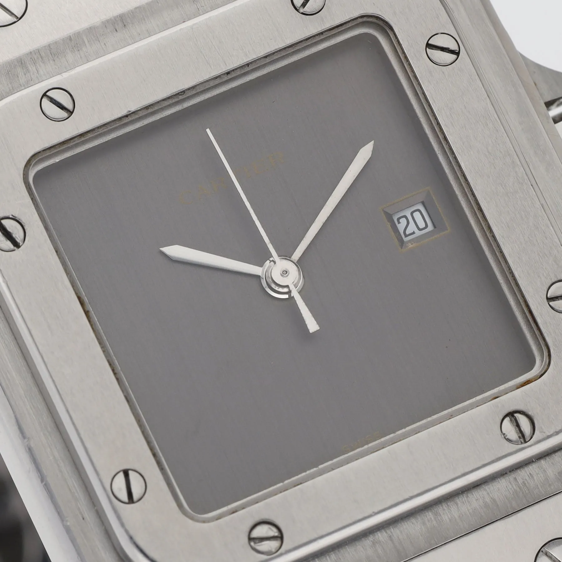 Rare Cartier Santos 2960 Steel Watch with Elegant Grey Dial – Complete Set