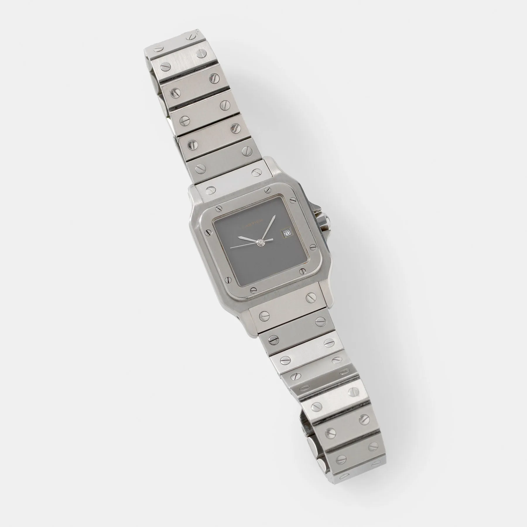 Rare Cartier Santos 2960 Steel Watch with Elegant Grey Dial – Complete Set