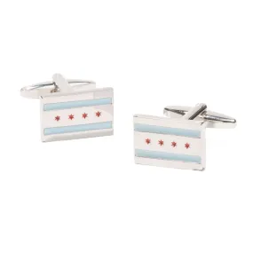 Chicago Flag Silver Cufflinks