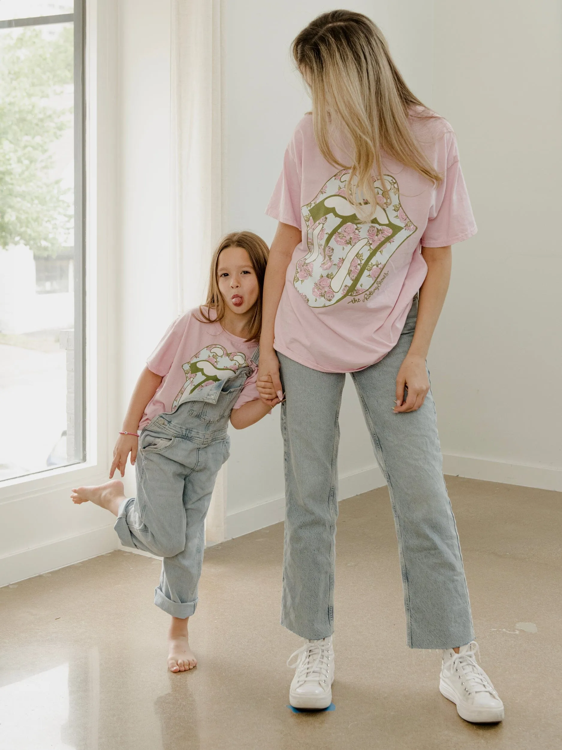 Children's Rolling Stones Floral Lick Pink Thrifted Tee