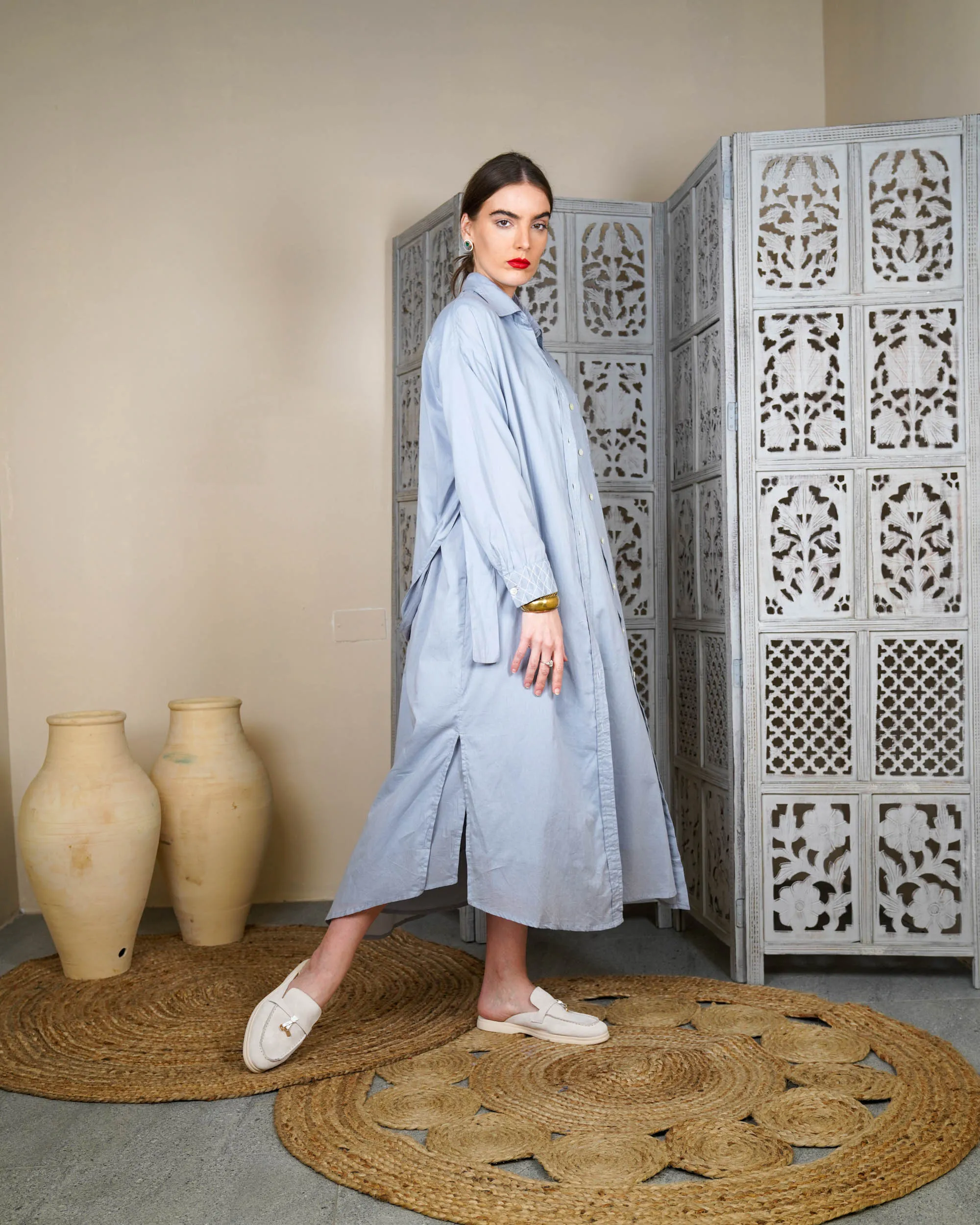 Collar Style with embroidered pocket and waist belted long sleeves with cuff embroidered cotton kaftan 3003 - قفطان