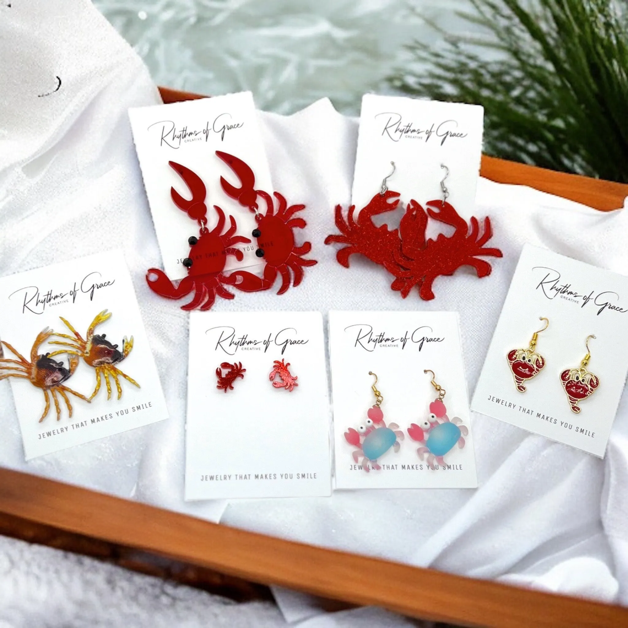 Crab Earrings - Crab Jewelry, Handmade Earrings, Rhinestone Crab, Animal Earrings, Animal Jewelry, Crab Studs, Red Crab, Crab Accessories