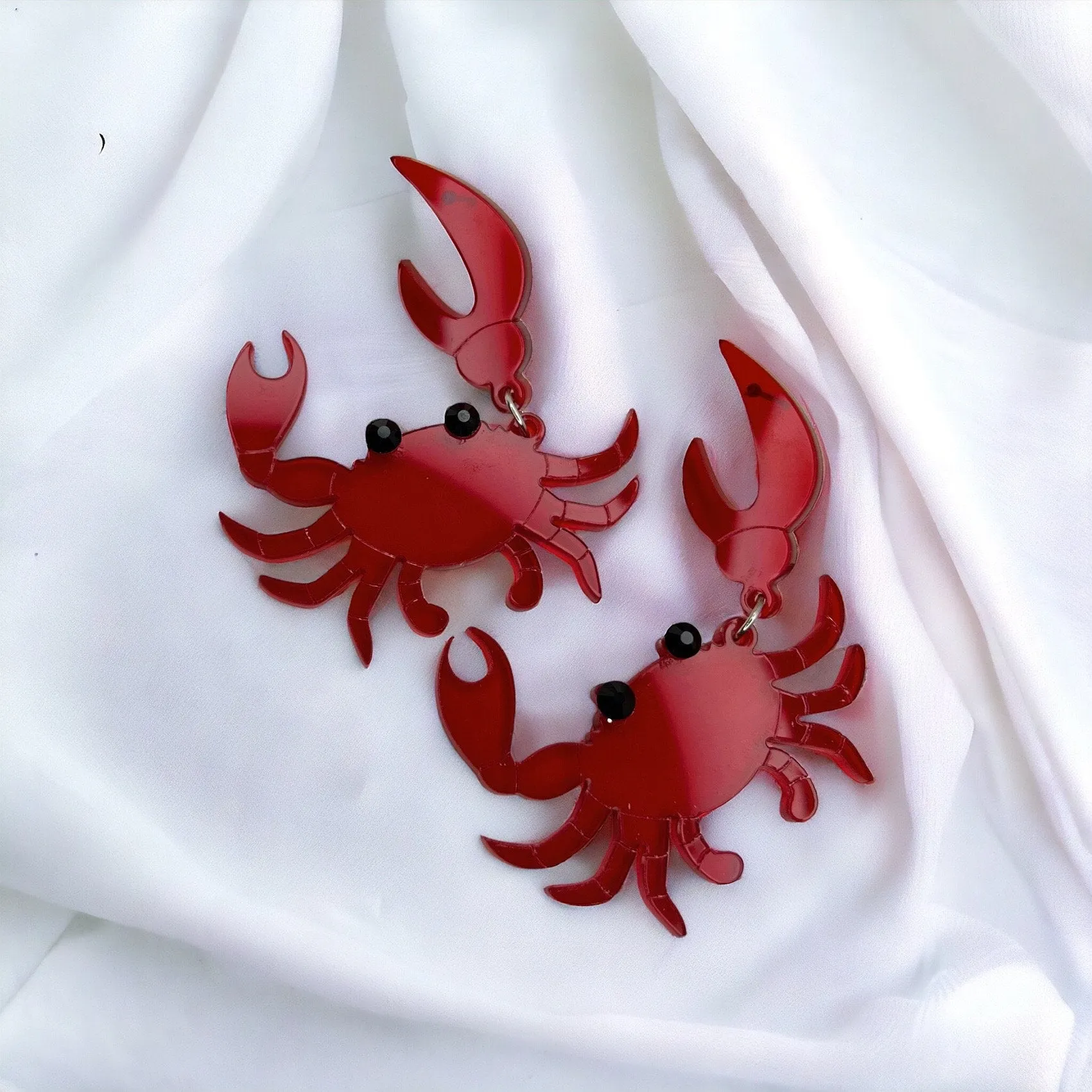 Crab Earrings - Crab Jewelry, Handmade Earrings, Rhinestone Crab, Animal Earrings, Animal Jewelry, Crab Studs, Red Crab, Crab Accessories