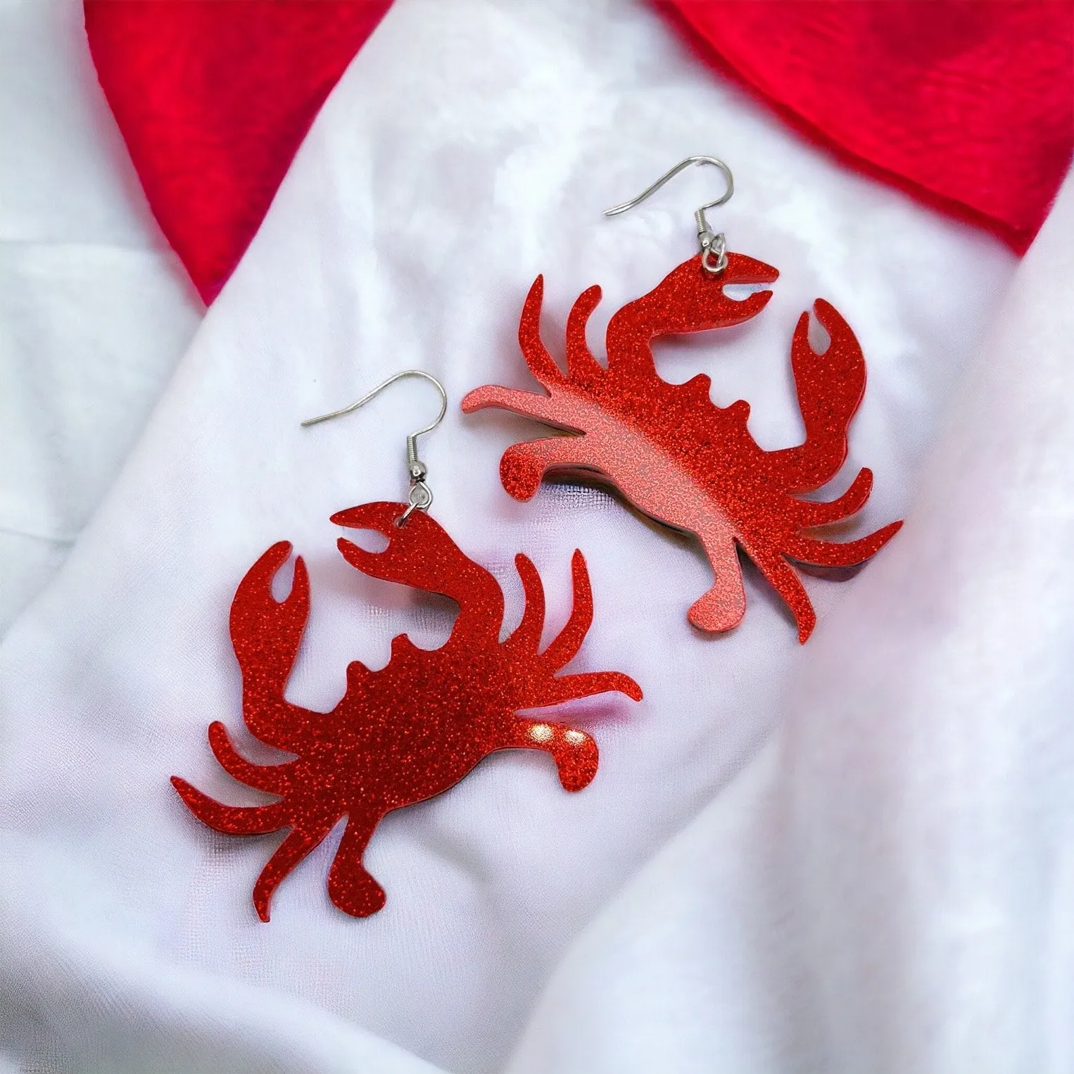 Crab Earrings - Crab Jewelry, Handmade Earrings, Rhinestone Crab, Animal Earrings, Animal Jewelry, Crab Studs, Red Crab, Crab Accessories