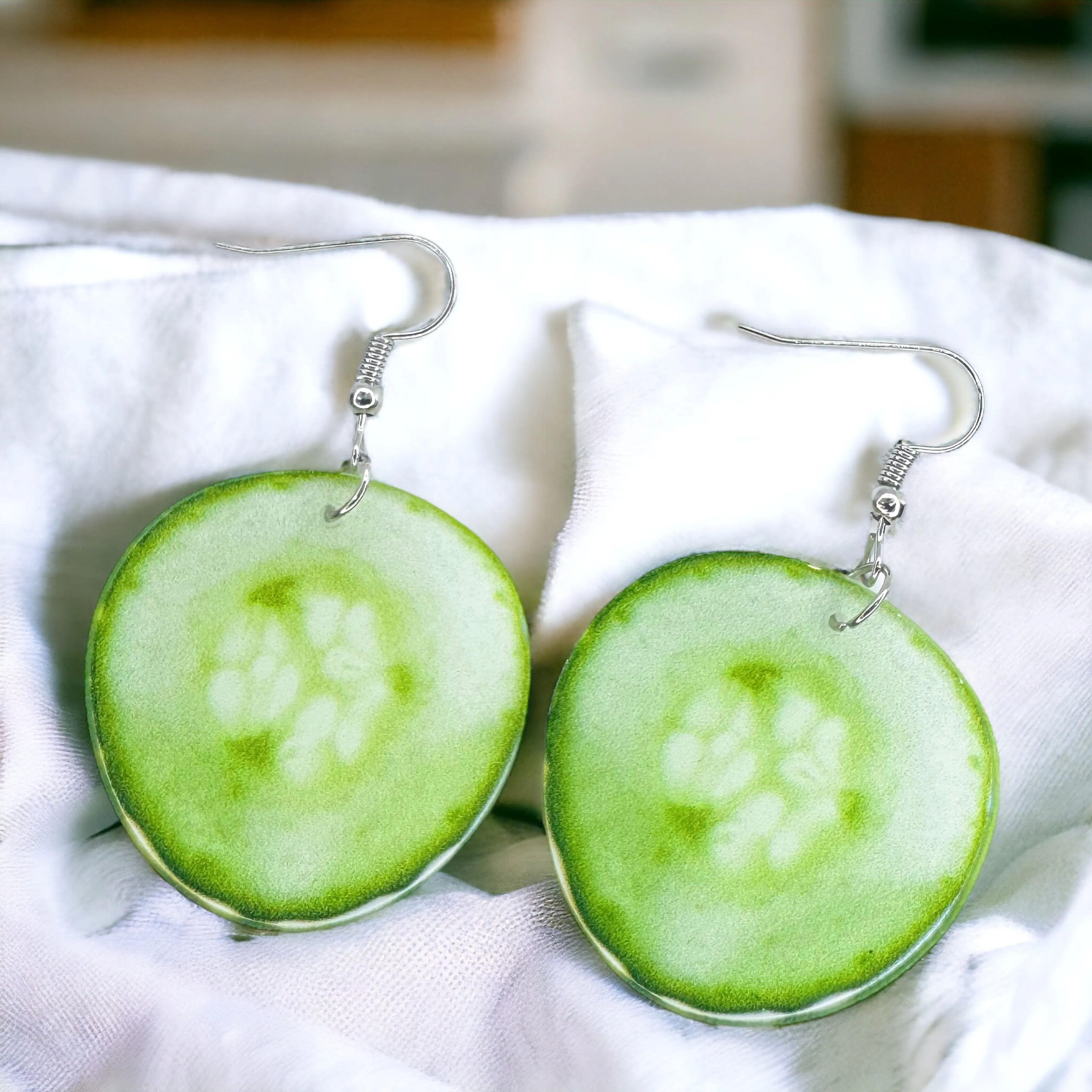 Cucumber Earrings - Cucumber Jewelry, Veggie Earrings, Handmade Jewelry, Food Earrings, Vegetable