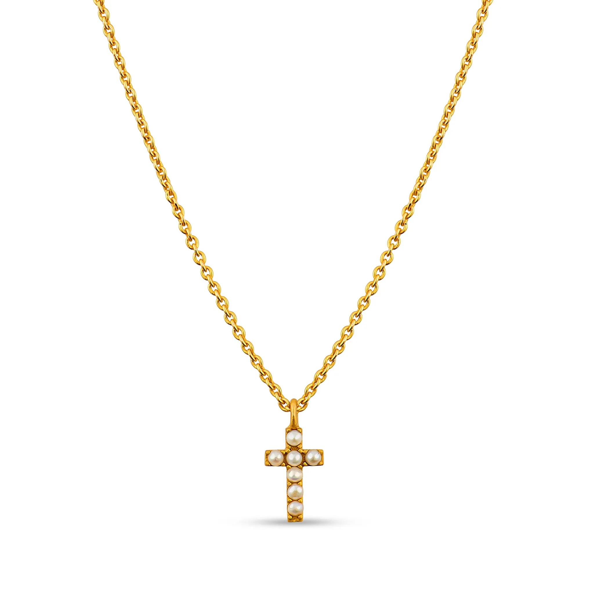 Dainty Pearl Cross Necklace