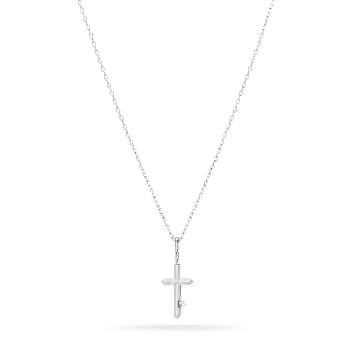 Diamond Cross Mini Bead Charm in Sterling Silver