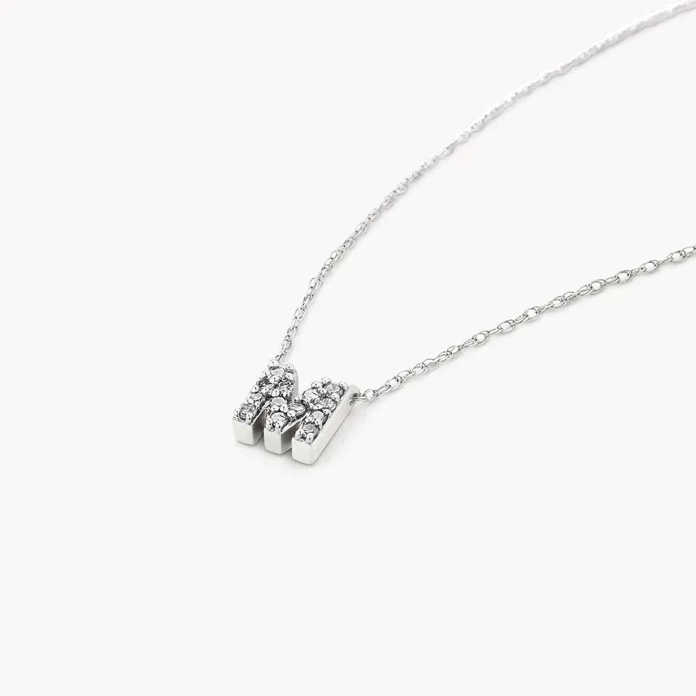 Diamond Letter M Necklace in Silver