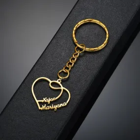 Double Heart Couple Name Keychain